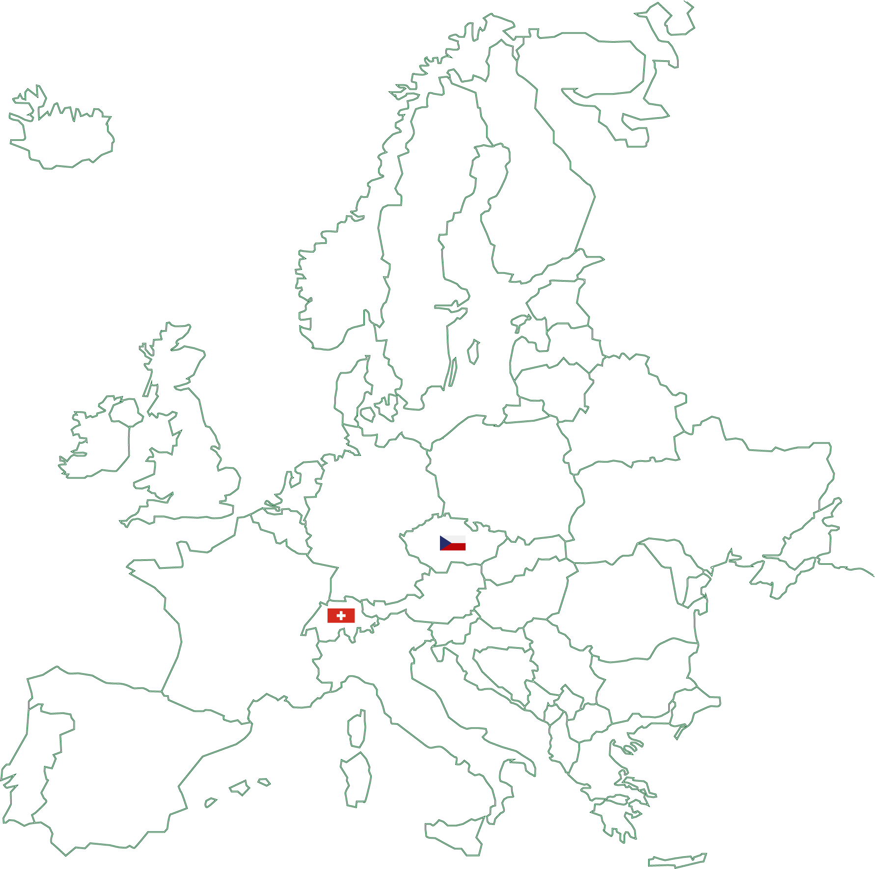 Landkarte mit Markierung durch Flaggen in der Schweiz und Tschechien